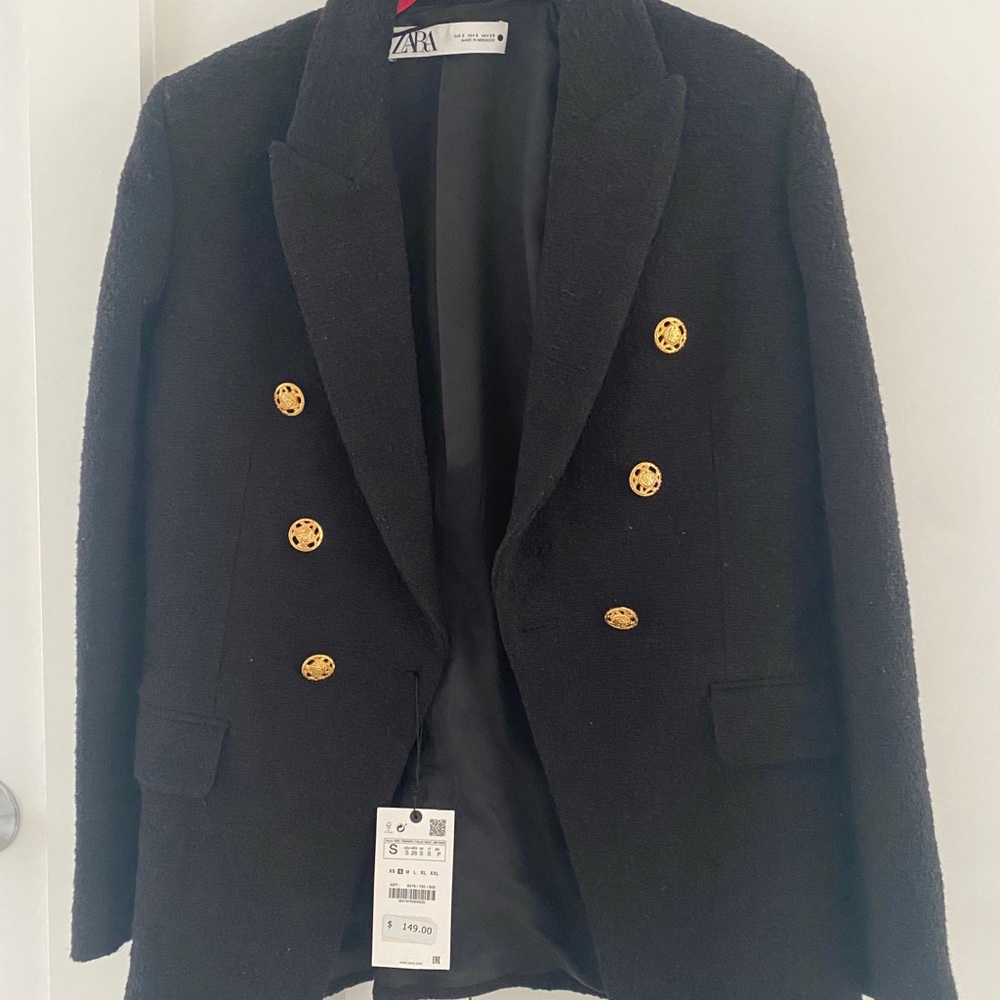 BNWT Zara Black Blazer Jacket with gold buttons size Small